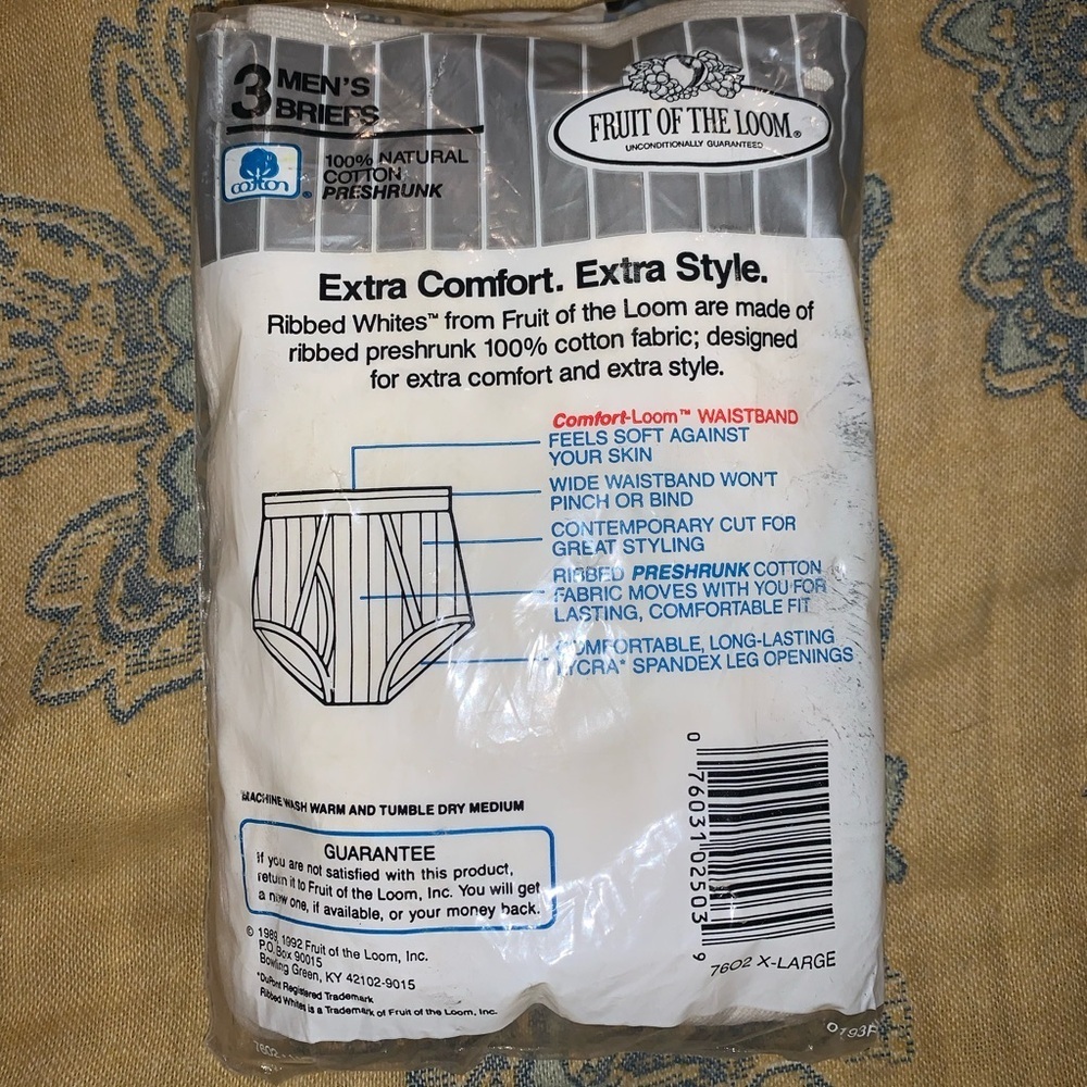 Vintage Fruit of the Loom Ribbed Comfort loom waist White Men's Briefs 3-Pack XL - Picture 2 of 5